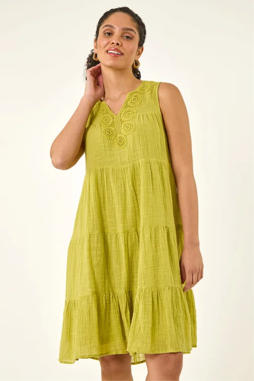 Roman Lime Cotton Trim Detail Smock Dress - 12 Image 4