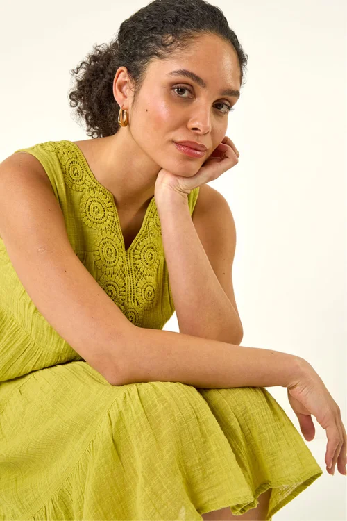 Roman Lime Cotton Trim Detail Smock Dress - 12 Image 1