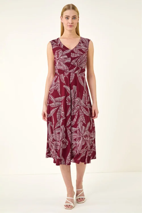 Roman Red Leaf Print Twist Front Stretch Dress - 18 Image 2