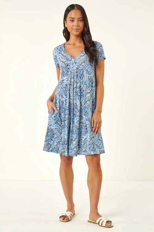 Roman Blue Petite Paisley Pocket Swing Dress - 12 Image 2