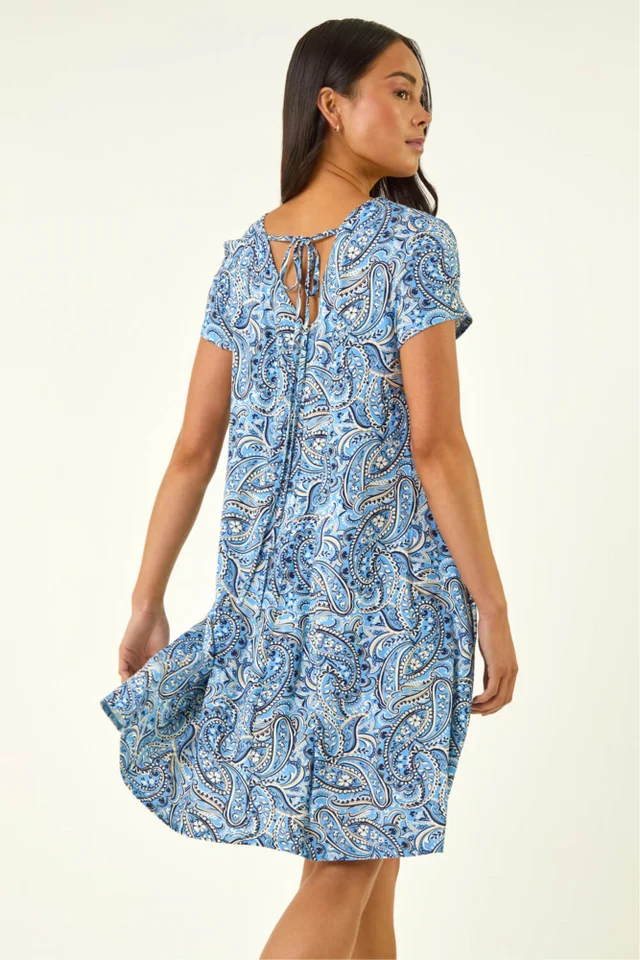 Roman Blue Petite Paisley Pocket Swing Dress