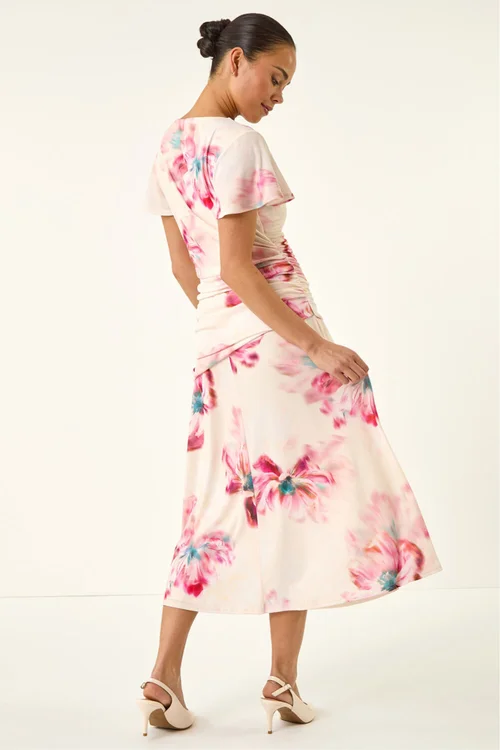 Roman Ivory Petite Floral Ruched Side Dress - Size 16 Image 3