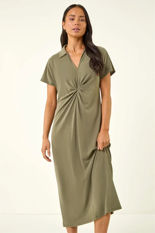 Roman Khaki Petite Twist Waist Midi Dress - Size 16 Image 2