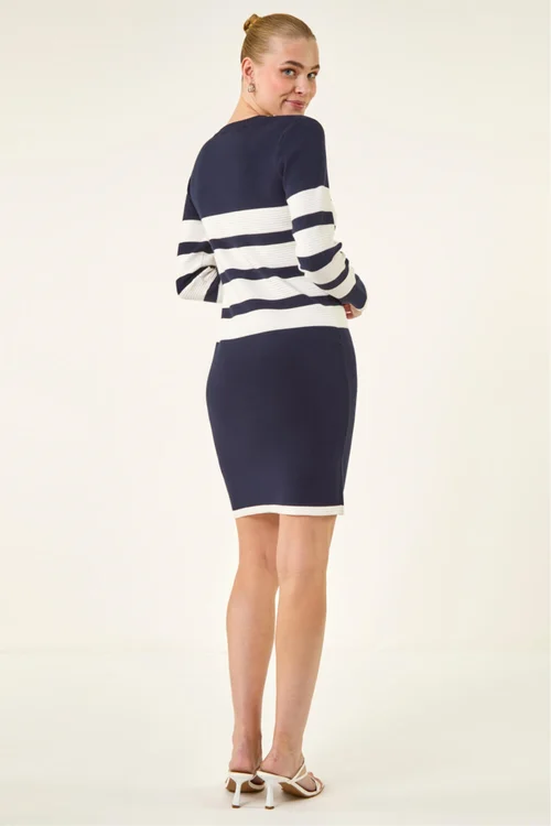Roman Navy Jewel Trim Stripe Knitted Dress - 12 Image 3