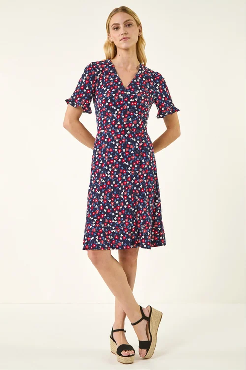 Roman Red Floral Side Button Dress - Size 18 Image 1