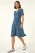 Roman Turquoise Floral Side Button Dress - 12 Image 1