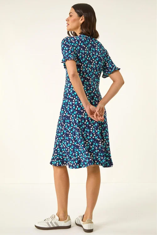Roman Turquoise Floral Side Button Dress - 12 Image 3