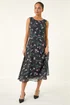 Roman Black Petite Floral Ruched Waist Midi Dress - 14 Image 2