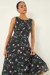 Roman Black Petite Floral Ruched Waist Midi Dress - 14 Image 1