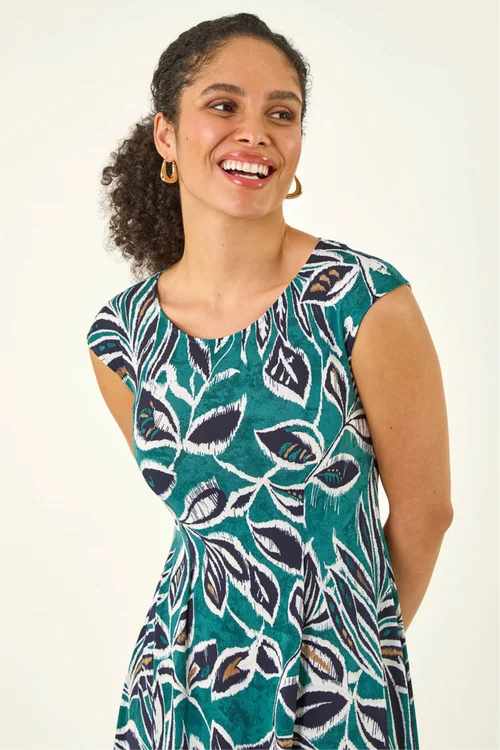 Roman Emerald Leaf Print Hanky Hem Maxi Dress - Size 16 Image 4