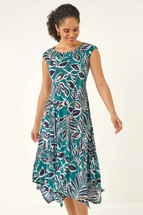Roman Emerald Leaf Print Hanky Hem Maxi Dress - Size 16 Image 2