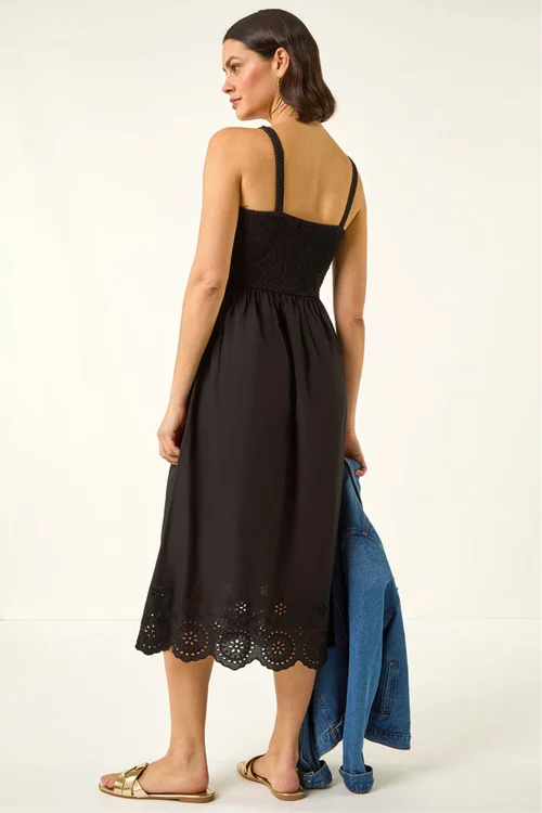 Roman Black Crochet Strappy Midi Dress - 10 Image 3