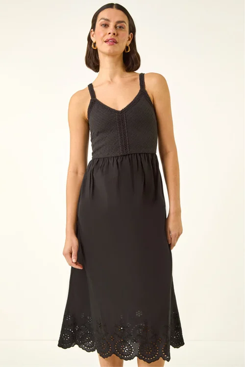 Roman Black Crochet Strappy Midi Dress - 10 Image 2