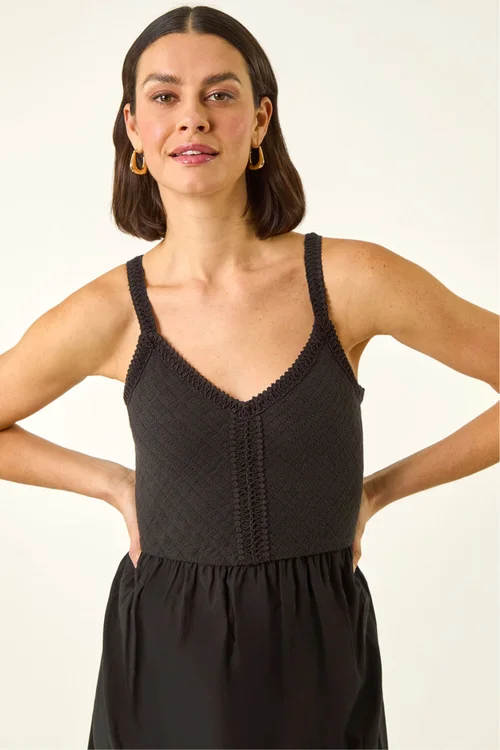 Roman Black Crochet Strappy Midi Dress - 10 Image 4