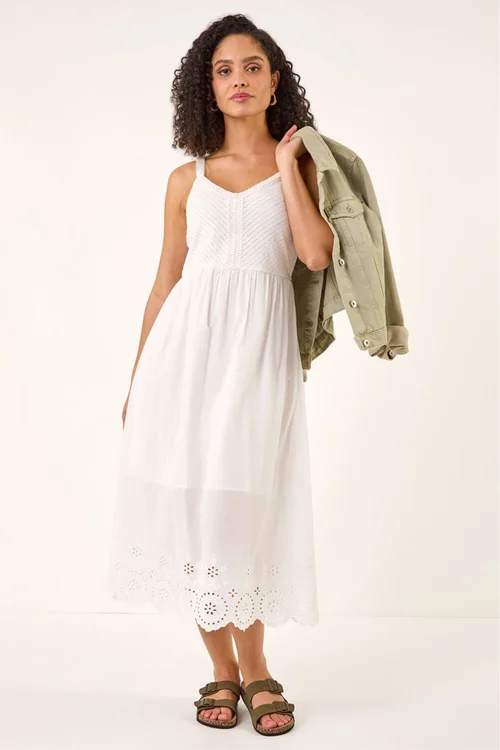 Roman White Crochet Strappy Midi Dress - Size 18 Image 3