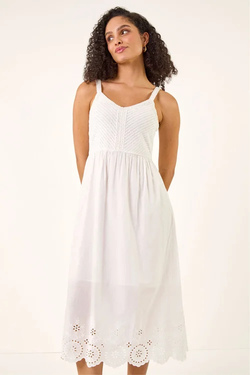 Roman White Crochet Strappy Midi Dress - Size 18 Image 2