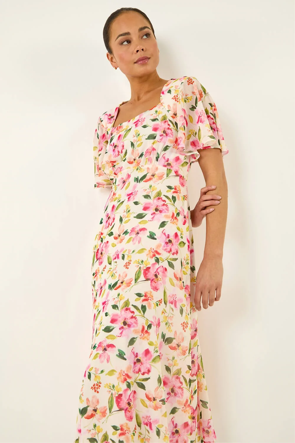 Roman Ivory Petite Floral Midi Dress - 8 Image 1