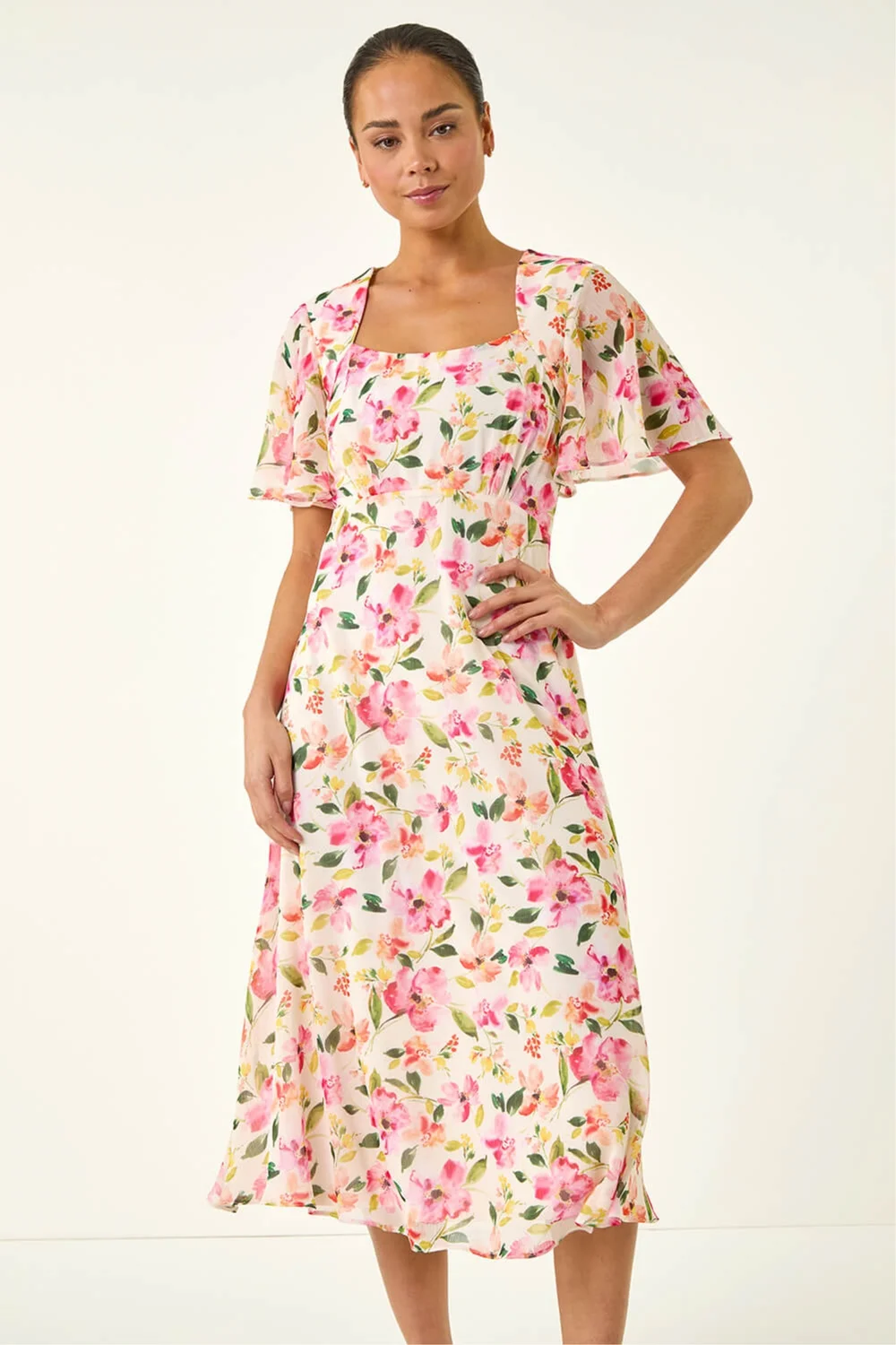 Roman Ivory Petite Floral Midi Dress - 8 Image 4