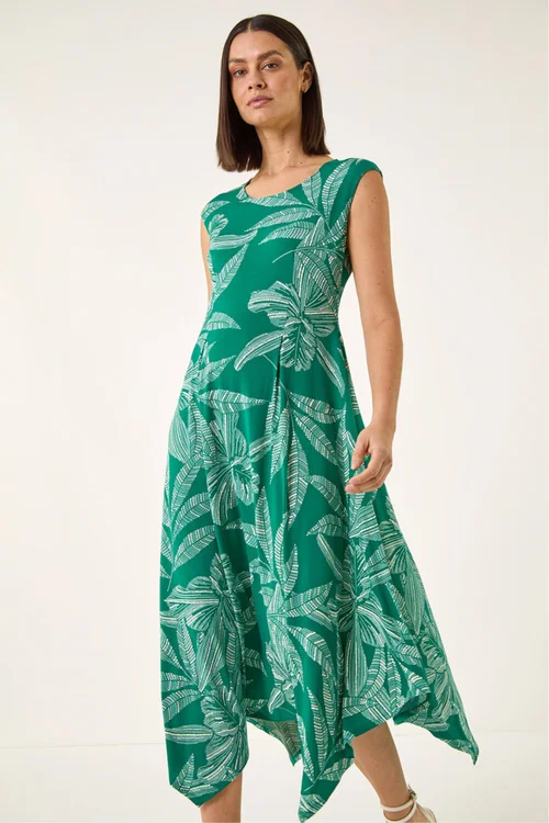 Roman Green Leaf Puff Print Stretch Maxi Dress - 10 Image 1