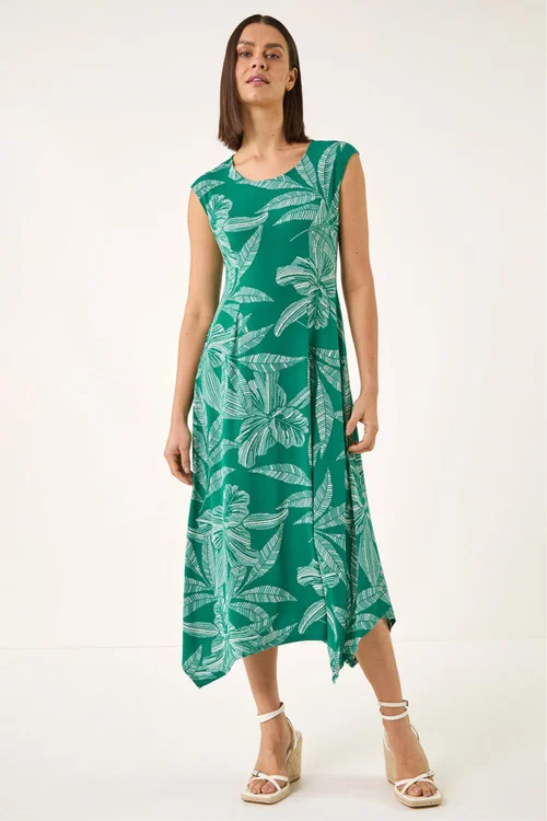 Roman Green Leaf Puff Print Stretch Maxi Dress - 10 Image 2