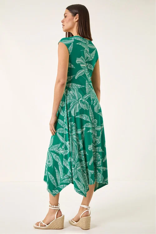 Roman Green Leaf Puff Print Stretch Maxi Dress - 10 Image 3