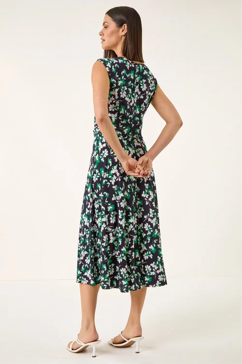 Roman Green Floral Twist Front Dress - 10 Image 3