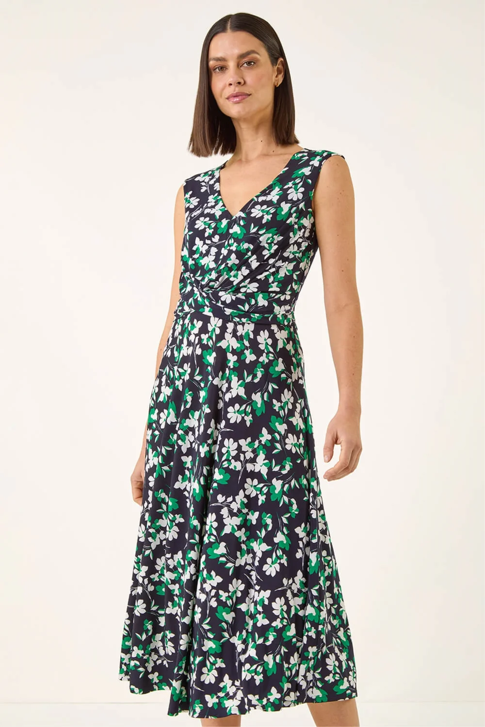 Roman Green Floral Twist Front Dress - 10 Image 1