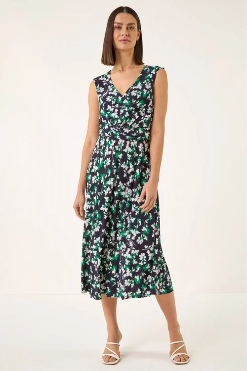 Roman Green Floral Twist Front Dress - 10 Image 2