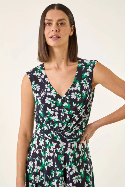 Roman Green Floral Twist Front Dress - 10 Image 4