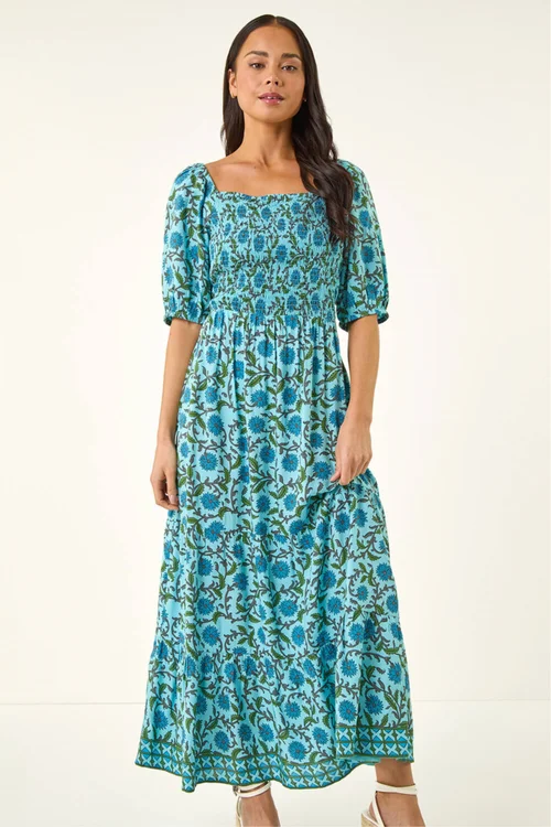 Roman Blue Petite Printed Puff Sleeve Dress - Size 18 Image 4