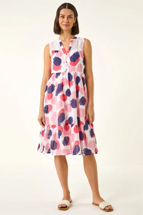 Roman Pink Spot Trim Smock Dress - Size 20 Image 2