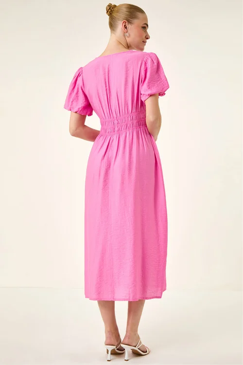 Roman Pink Balloon Sleeve Midi Dress - 10 Image 3