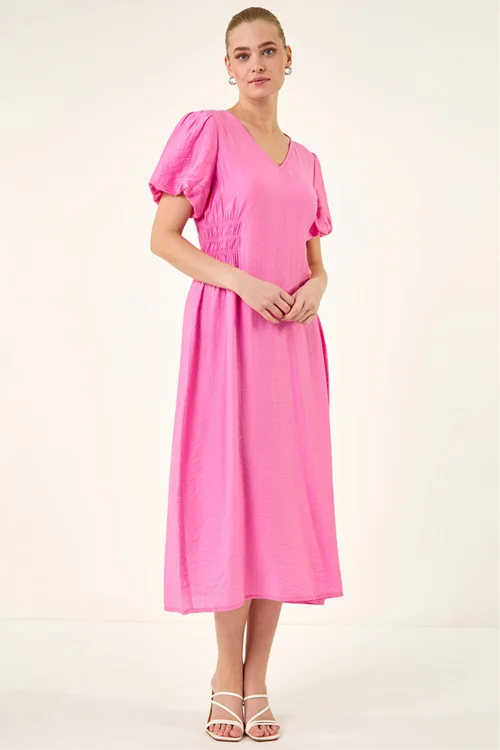 Roman Pink Balloon Sleeve Midi Dress - 10 Image 2