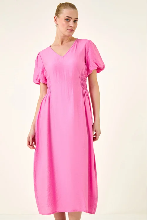 Roman Pink Balloon Sleeve Midi Dress - 10 Image 4