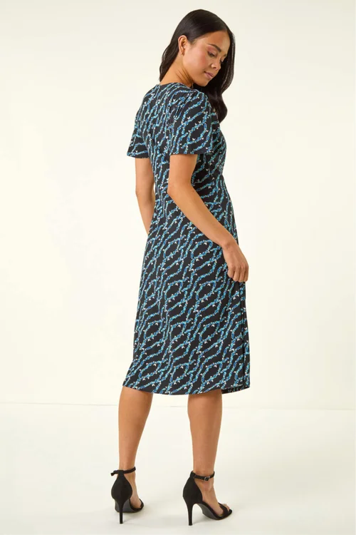 Roman Navy Petite Butterfly Drawstring Midi Dress - 12 Image 3