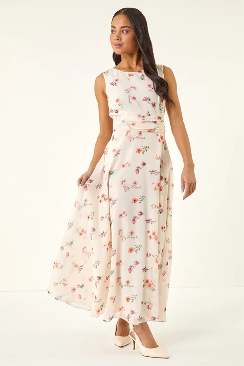 Roman Ivory Petite Floral Ruched Waist Maxi Dress - 10 Image 2
