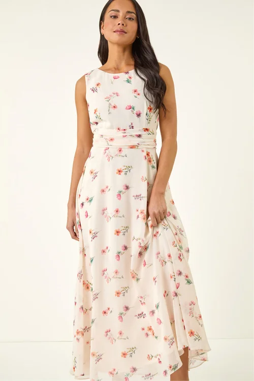 Roman Ivory Petite Floral Ruched Waist Maxi Dress - 10 Image 4