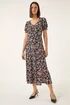 Roman Black Rose Print Ruched Midi Dress - 20 Image 2