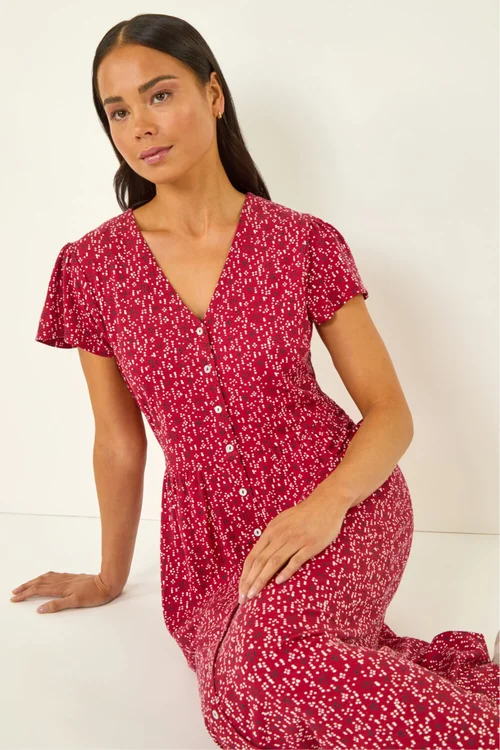 Roman Red Petite Abstract Spot Midi Dress - Size 14 Image 1