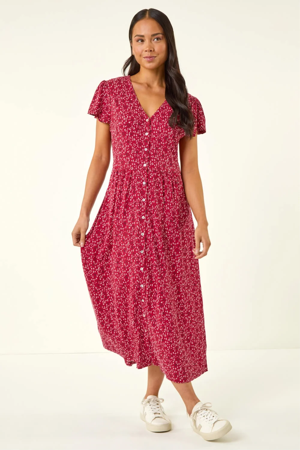 Roman Red Petite Abstract Spot Midi Dress - 14 Image 2