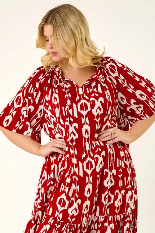 Roman Red Curve Printed Woven Maxi Dress - Size 30-32 Image 4