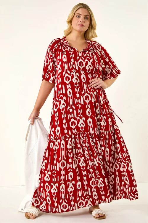 Roman Red Curve Printed Woven Maxi Dress - Size 30-32 Image 2