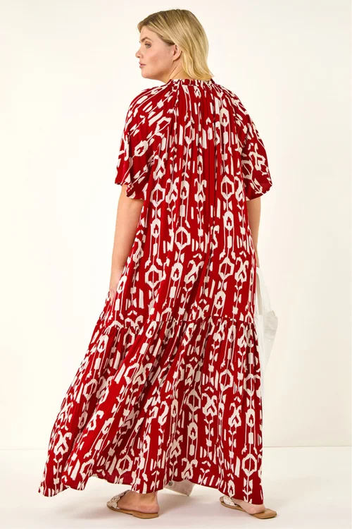 Roman Red Curve Printed Woven Maxi Dress - Size 30-32 Image 3