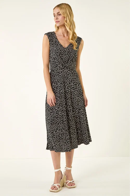 Roman Black Spot Print Twist Front Dress - 10 Image 1