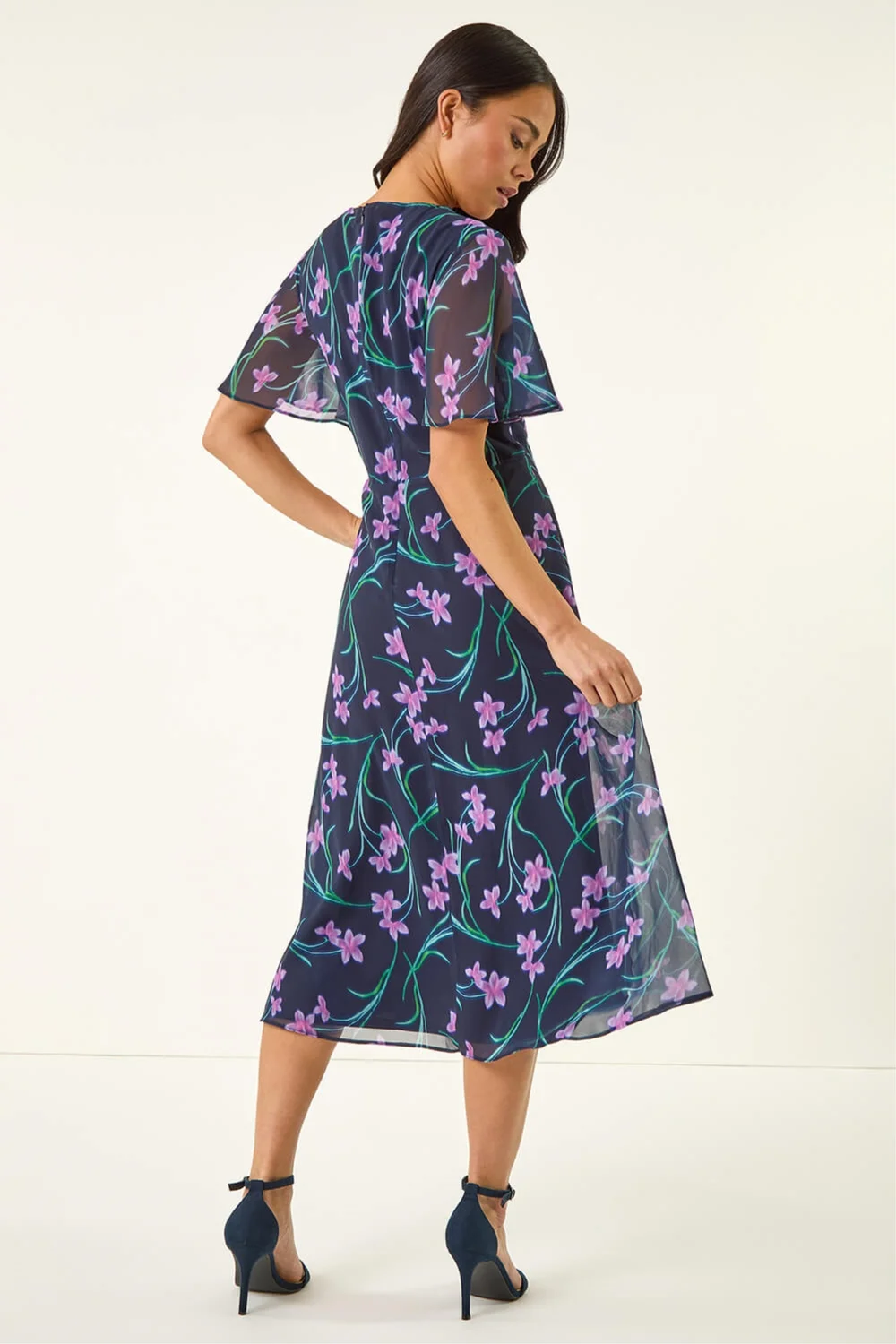Roman Navy Petite Floral Midi Dress - 16 Image 3