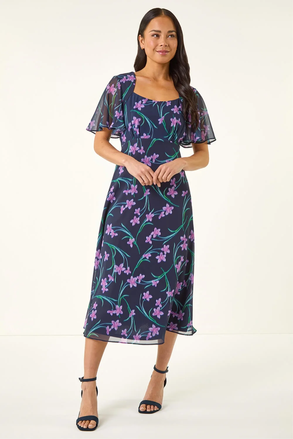 Roman Navy Petite Floral Midi Dress - 16 Image 2