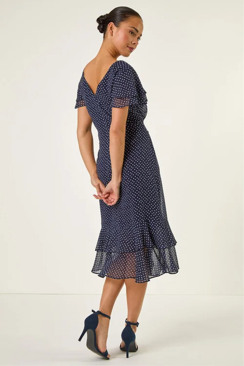 Roman Navy Petite Spot Frill Hem Dress - 12 Image 3