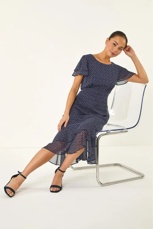 Roman Navy Petite Spot Frill Hem Dress - 12 Image 2
