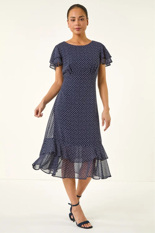 Roman Navy Petite Spot Frill Hem Dress - 12 Image 2