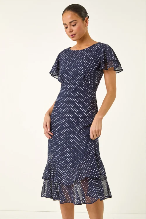 Roman Navy Petite Spot Frill Hem Dress - 12 Image 4